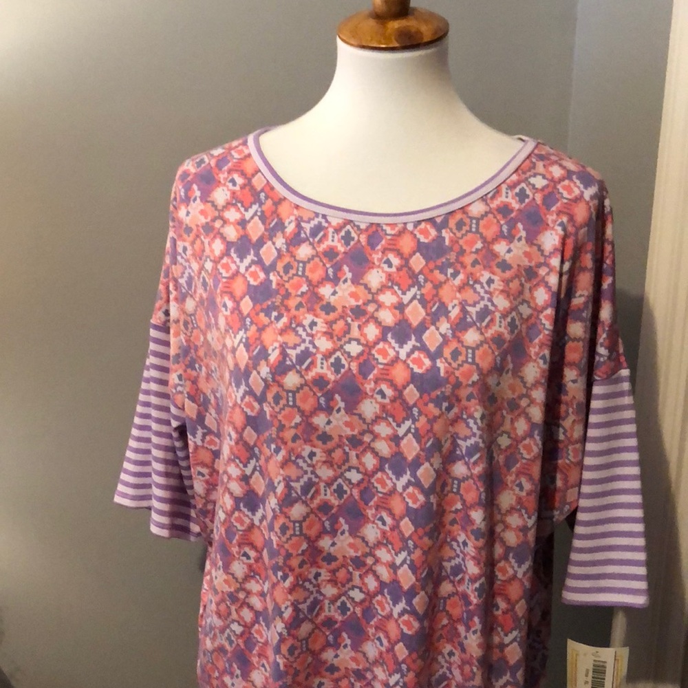 LuLaRoe Irma tunic XL pink purple striped sleeves